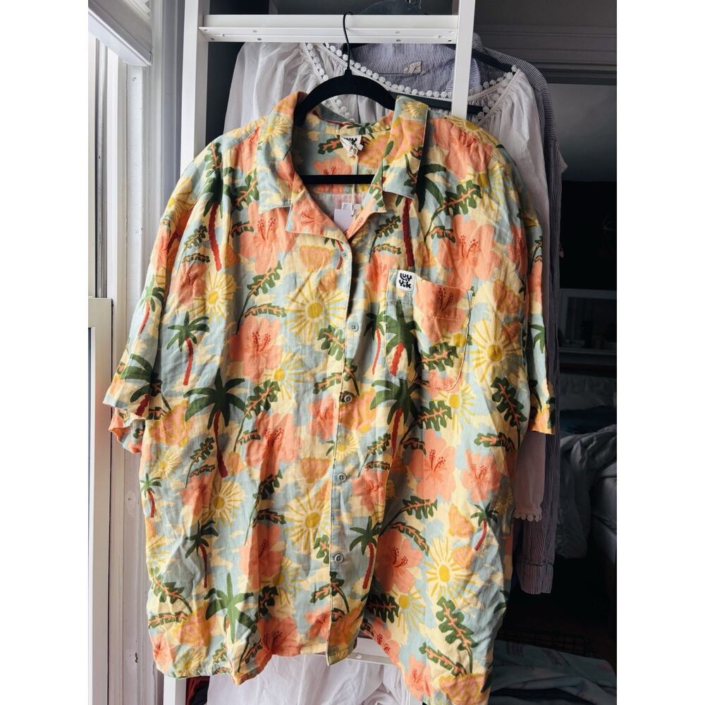 Rare NWT Lucy & Yak Organic Cotton Button Shirt L Santiago Hawaiian